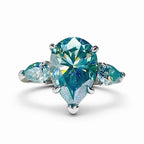 Oceane 5ct Pear Cut Blue-Green Deluxe Moissanite Ring