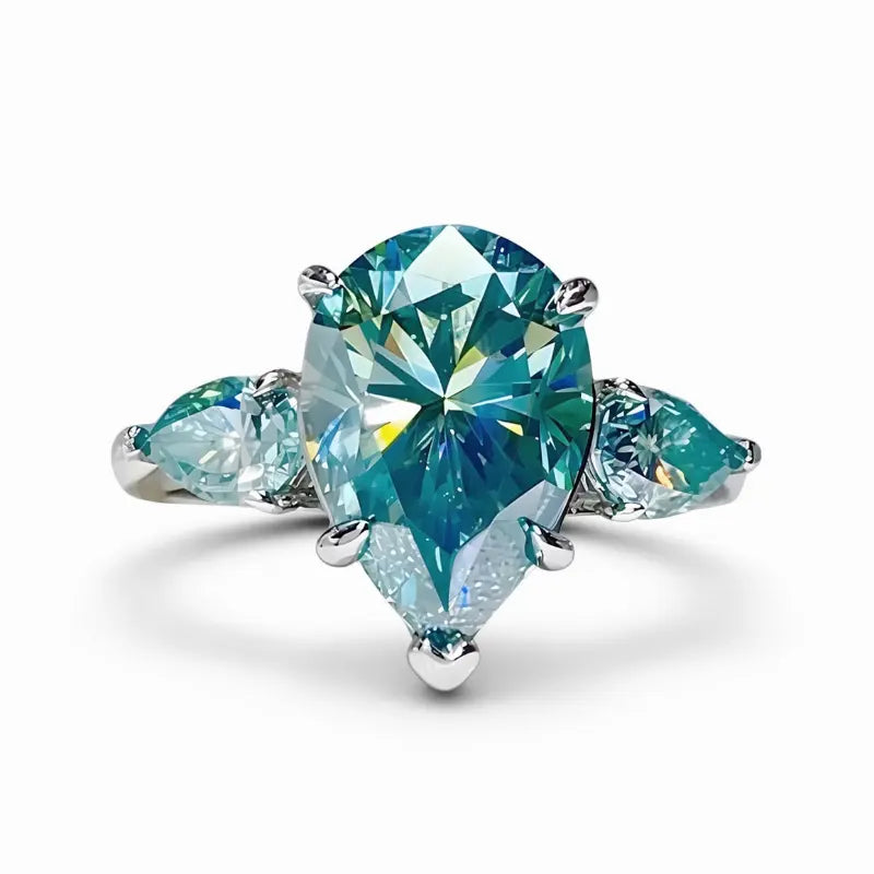Oceane 5ct Pear Cut Blue-Green Deluxe Moissanite Ring