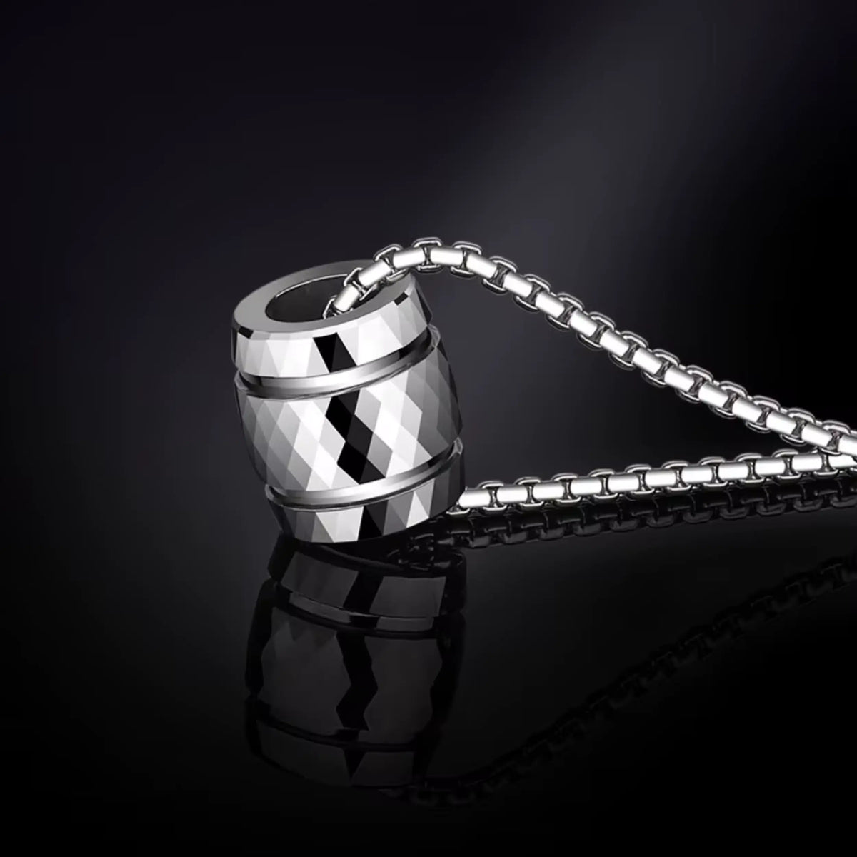 Men's Prism Barrel Mulit-Faceted Tungsten Pendant Necklace