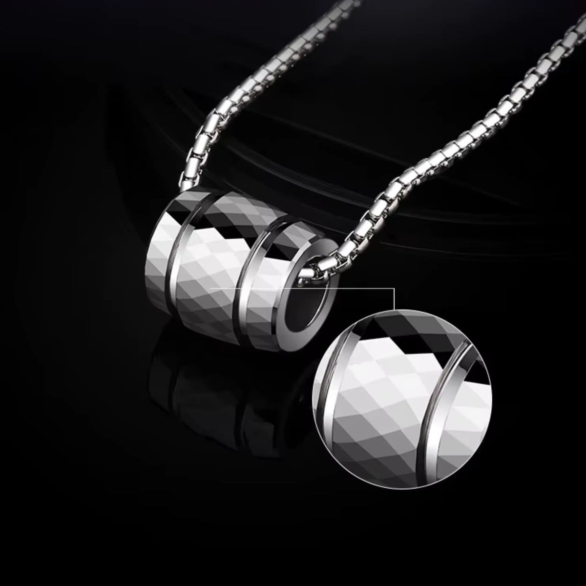 Men's Prism Barrel Mulit-Faceted Tungsten Pendant Necklace