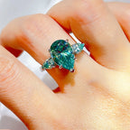 Oceane 5ct Pear Cut Blue-Green Deluxe Moissanite Ring