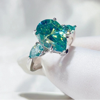 Oceane 5ct Pear Cut Blue-Green Deluxe Moissanite Ring