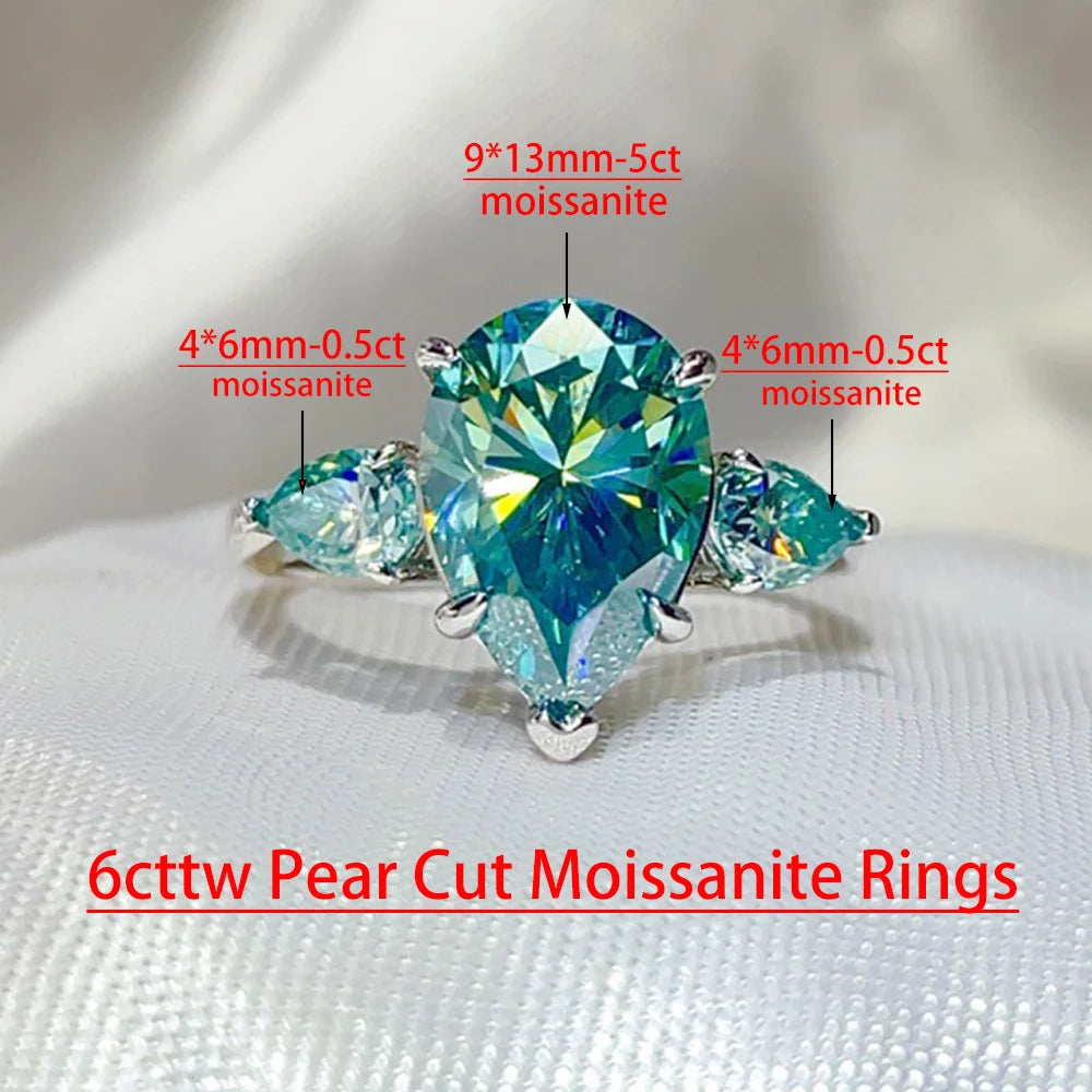 Oceane 5ct Pear Cut Blue-Green Deluxe Moissanite Ring