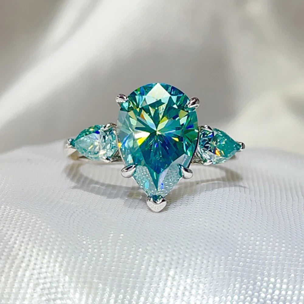 Oceane 5ct Pear Cut Blue-Green Deluxe Moissanite Ring
