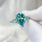 Oceane 5ct Pear Cut Blue-Green Deluxe Moissanite Ring