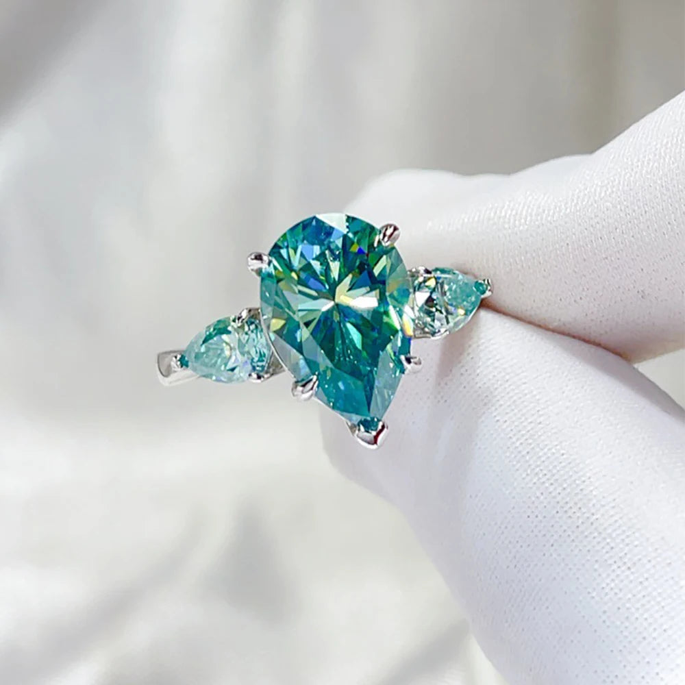 Oceane 5ct Pear Cut Blue-Green Deluxe Moissanite Ring