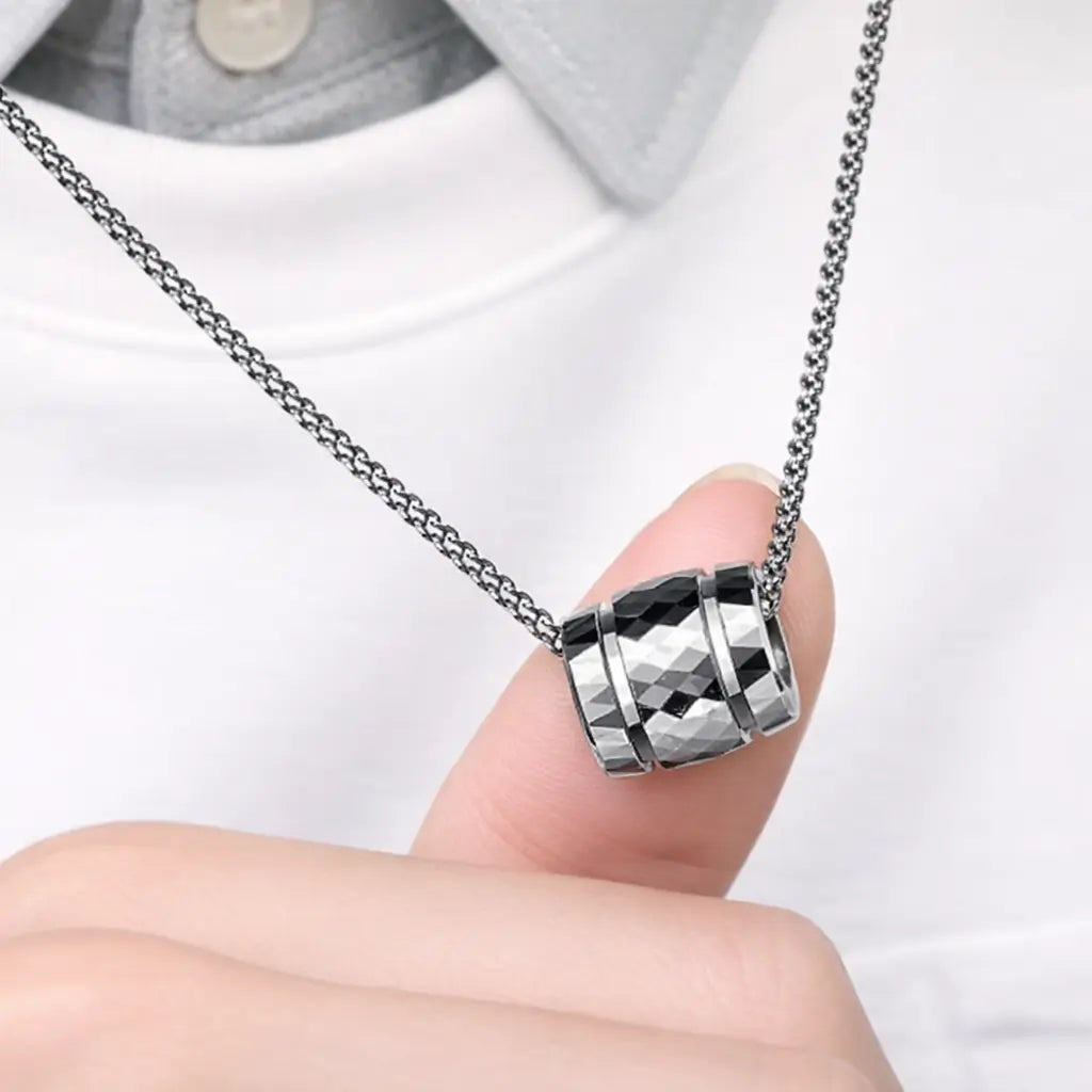 Men's Prism Barrel Mulit-Faceted Tungsten Pendant Necklace