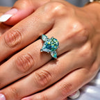 Oceane 5ct Pear Cut Blue-Green Deluxe Moissanite Ring