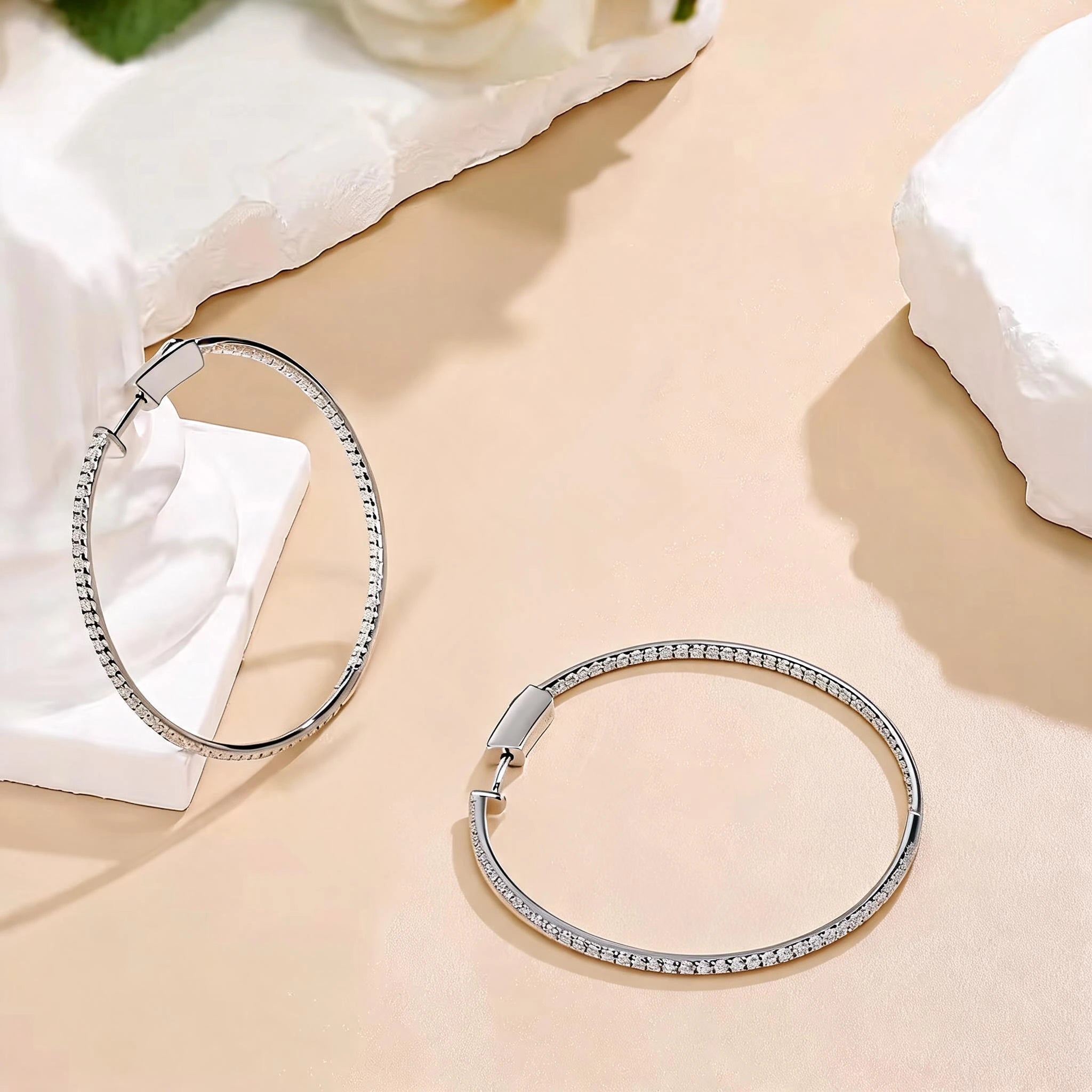 Ollys Deluxe Pavé Moissanite Hoop Earrings